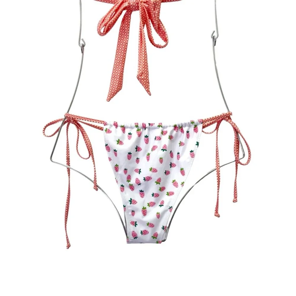 Strawberry Milk Mob Bikini Set M Top Bottom Mix Match Strawberry Print Cheeky